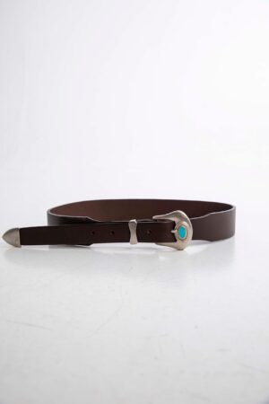 Sea Stone Brown Silver Belt with Turquoise Stone – True Grace